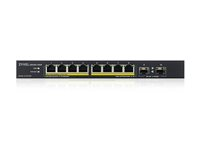 Zyxel GS1100-10HP - Kytkin - hallitsematon - 8 x 10/100/1000 (PoE+) + 2 x Gigabit SFP - työpöytä, seinään asennettava - PoE+ (130 W) GS1100-10HP-EU0102F
