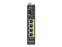 Zyxel RGS100-5P - Kytkin - hallitsematon - 4 x 10/100/1000 (PoE+) + 1 x Fast Ethernet/Gigabit SFP - DIN-kiskoon kiinnitettävä, telineeseen asennettava - PoE+ (120 W) - tasavirta RGS100-5P-ZZ0101F