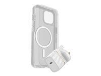 OtterBox Symmetry Series - Takakansi matkapuhelimelle - MagSafe-yhteensopiva - kirkas - sekä premium lasinen näytönsuoja ja Fast Charge seinälaturi USB-C 30 W malleihin Apple iPhone 15 78-81253