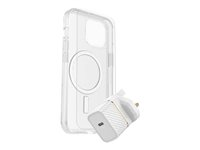OtterBox Symmetry Series - Takakansi matkapuhelimelle - MagSafe-yhteensopiva - kirkas - sekä premium lasinen näytönsuoja ja Fast Charge seinälaturi USB-C 30 W malleihin Apple iPhone 15 Plus 78-81245