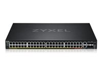 Zyxel XGS2220 Series XGS2220-54FP - Kytkin - L3 access, NebulaFLEX Cloud, 960 W - Hallinnoitu - 48 x Gigabit Ethernet + 6 x 10 gigabittiä (maa-satelliittiyhteys) - työpöytä, telineeseen asennettava - PoE++ (960 W) XGS2220-54FP-EU0101F