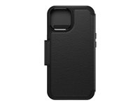 OtterBox Strada Series Folio - Läppäkansi matkapuhelimelle - MagSafe-yhteensopiva - nahka - varjo (musta) malleihin Apple iPhone 15 77-93572