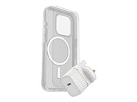 OtterBox Symmetry Series - Takakansi matkapuhelimelle - MagSafe-yhteensopiva - kirkas - sekä premium lasinen näytönsuoja ja Fast Charge seinälaturi USB-C 30 W malleihin Apple iPhone 15 Pro 78-81241