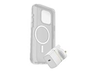 OtterBox Symmetry Series - Takakansi matkapuhelimelle - MagSafe-yhteensopiva - kirkas - sekä premium lasinen näytönsuoja ja Fast Charge seinälaturi USB-C 30 W malleihin Apple iPhone 15 Pro Max 78-81249