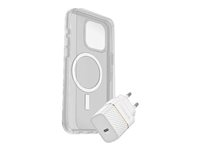 OtterBox Symmetry Series - Takakansi matkapuhelimelle - MagSafe-yhteensopiva - kirkas - sekä premium lasinen näytönsuoja ja Fast Charge seinälaturi USB-C 30 W malleihin Apple iPhone 15 Pro Max 78-81248